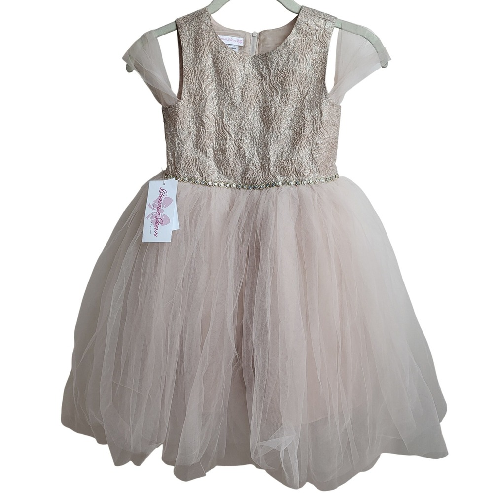Bonnie Jean Girls 6X Beige Gold Tulle‎ Dress Sleeveless Gem Waist Special Event